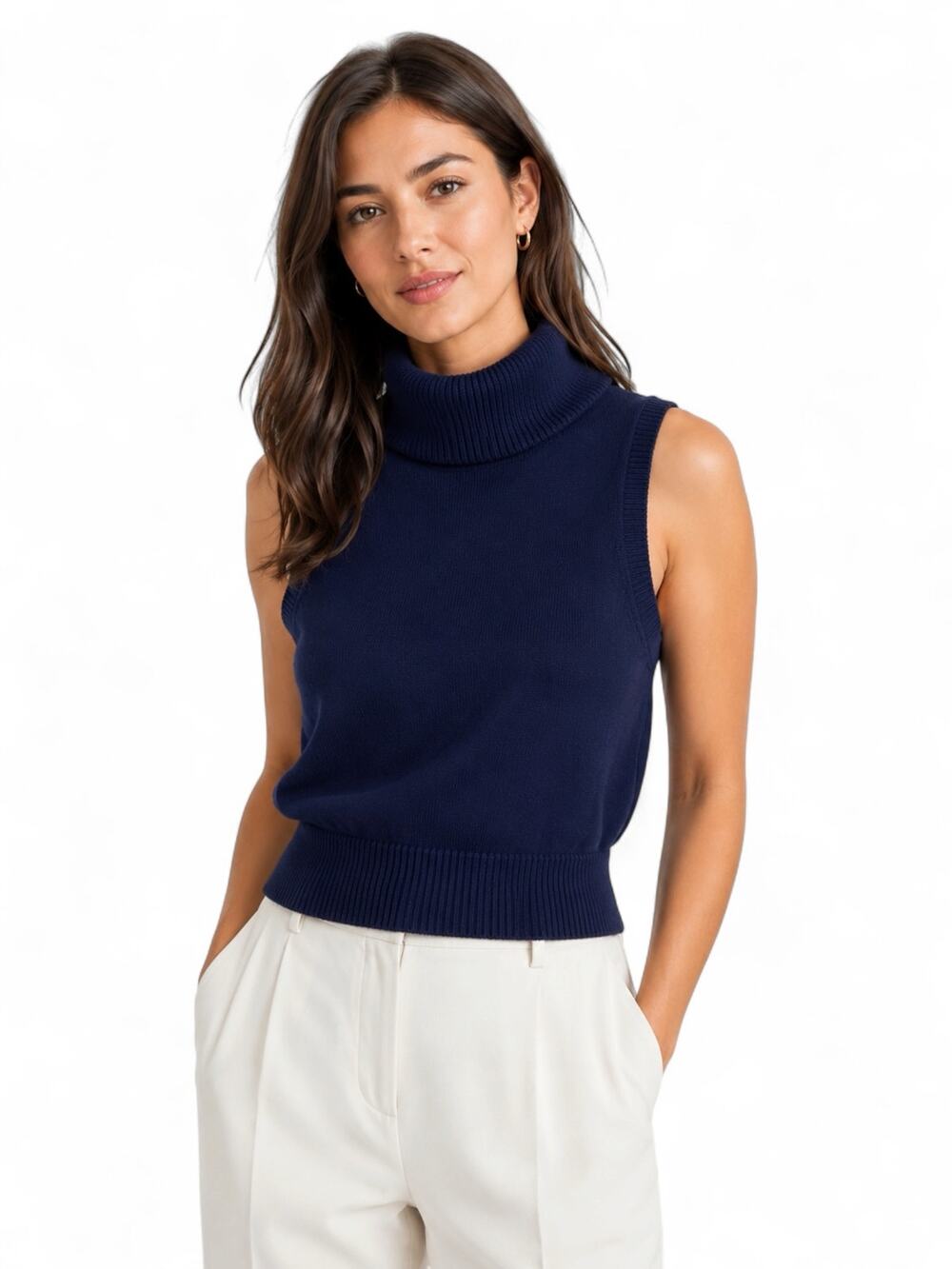 Zara Women's NWT Sleeveless Turtleneck Sweater Top Size M Navy Blue Pullover